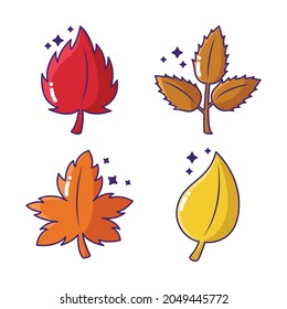 Collection of autumn fall season maple leaves in cute concept