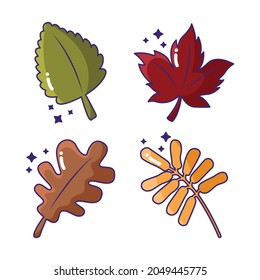 Collection of autumn fall season maple leaves in cute concept