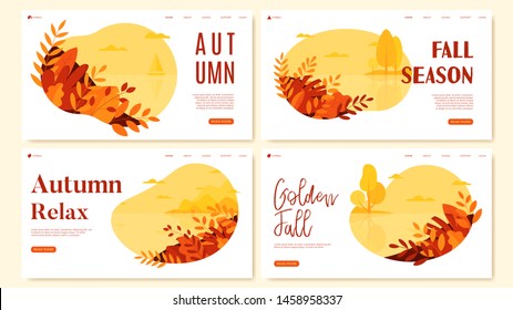 Collection of autumn flat design banners. Seasonal nature banners with autumn landscapes. Social media banner, promo design, web page templates. Vector illustration with website concepts.