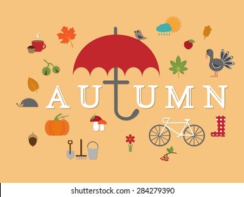 collection of autumn flat icons vector for design