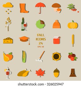 Collection of Autumn Icons - fall symbols, activities, holidays, nature.