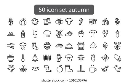Collection of autumn icons. Isolated vector monochrome illustrations,icon set