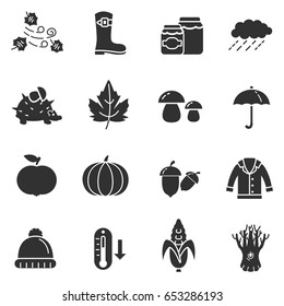 Collection of autumn icons. Isolated vector monochrome illustrations