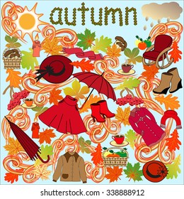 Collection autumn icons set symbols
