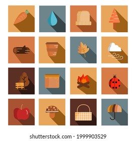 Collection of Autumn Icons - autumn symbols and activities. Set of different autumn elements.