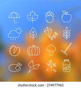 Collection of autumn icons - autumn symbols and activities. Thin lines style.