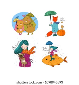 Collection with autumn illustrations. September theme. vector