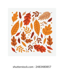 Collection of autumn leaves and berries in a square. Isolated graphic element for banners and flyers, print, clothes.