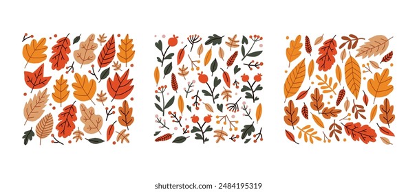 Collection of autumn leaves and berries in a square. Isolated graphic element for banners and flyers, print, clothes.