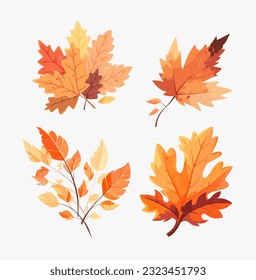A collection of autumn leaves on a white background. Vector leaves isolated