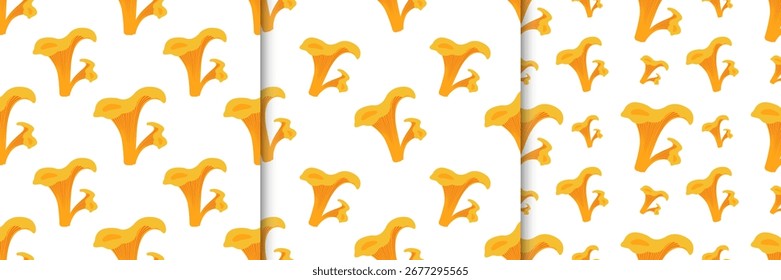 Colección de la naturaleza de otoño sin patrón con setas amarillas en estilo plano. Ilustración vectorial de cosecha de otoño para uso digital, impresiones, Anuncios