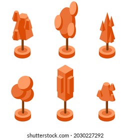 collection autumn orange isometric trees set