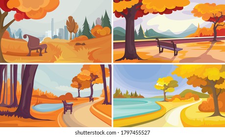 Collection of autumn parks. Beautiful nature sceneries.