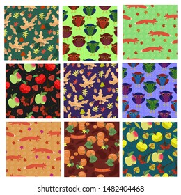 Collection of autumn patterns. Vector graphics.