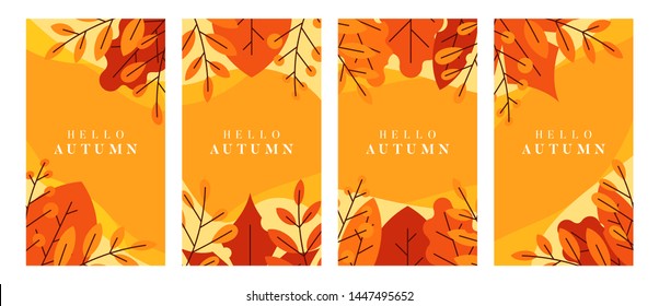 Collection of autumn promo banners. Vector illustration with autumn leaves. Seasonal sale posters, social media banners, cover design templates.