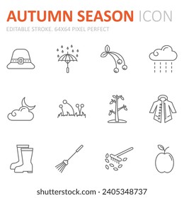 Collection of autumn related line icons. 64x64 Pixel Perfect. Editable stroke