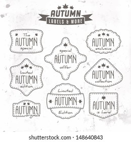 Collection of autumn sales related vintage labels on textured background