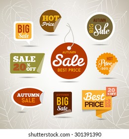 Collection Of Autumn Sales Stickers - Badges With Leaves And Trees. Can Be Used Fr Web Or Print.