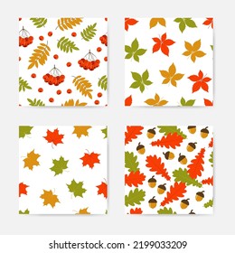 Collection of autumn seamless patterns with bright colorful leaves