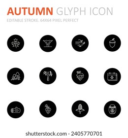 Collection of autumn season related glyph icons. 64x64 Pixel Perfect. Editable Stroke