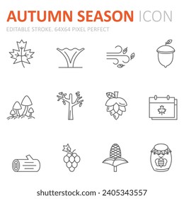 Collection of autumn season related line icons. 64x64 Pixel Perfect. Editable stroke