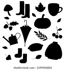 Colección de elementos de silueta de otoño. Ilustración del vector