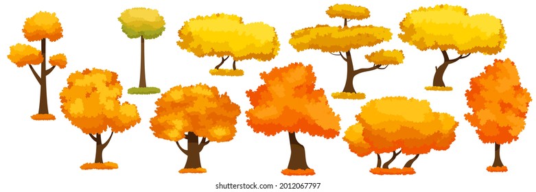 Collection Of Autumn Trees, Isolated On White Background. Simple collection of autumn trees of different shapes. Vector illustration