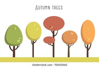 Collection Of Autumn Trees, Isolated On White Background. Simple collection of autumn trees of different shapes. Vector illustration.