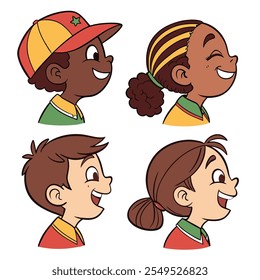 Avatares de coleção de crianças. Rostos bonitos de diferentes nacionalidades meninos e meninas. Ilustração vetorial