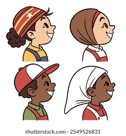 Collection avatars of children. Cute faces of different nationalities boys and girls. Vector illustration