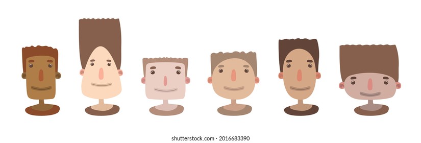 Collection of avatars with different skin colors in vector. People isolated on the white background