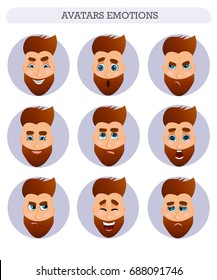 Collection of avatars, emotions of a bearded man, for your business