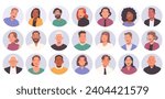 Collection of avatars of happy business people in a circle. Happy business men and women, colleagues, office multicultural employees. Vector illustration in flat style