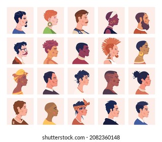 Collection of avatars of people of different cultures and nationalities. Human profile portraits.