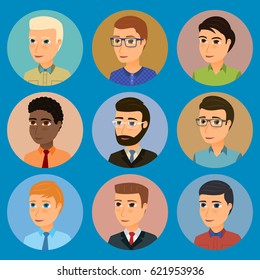 Collection of avatars of various young men characters.