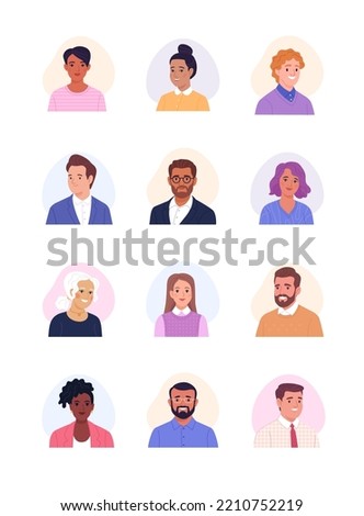 Collection of avatars. Vector cartoon illustration of portraits of diverse smiling business people of different ages and ethnicities. Isolated on white