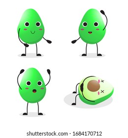 the collection of avocado in the different posing. vector illustration cute cartoon fruit character set on white background