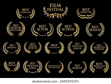 Collection of Award Laurel Wreaths for Cinema Festivals vector illustration