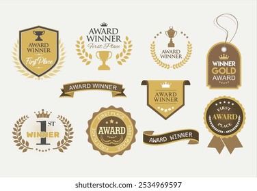 Collection of award retro badges and labels first place winner badges 