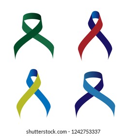 Collection of Awareness colorful vector ribbons, symbol of AIDS candlelight memorial day isolated on white. Concept illustration flat awareness ribbons