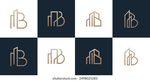 collection of B letter building logo designs. Creative minimalist logo icons