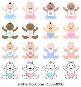 Collection of babies sitting and happy