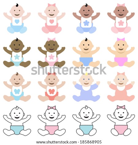 Collection of babies sitting and happy