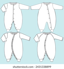 collection of baby boy, girl and unisex clothing, some with colors and textures in a pattern with block cuts, suggestive graphics for patch or print, flat or technical lines for fashion design.