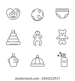 Collection of baby equipment icons, symbols, line. Simple vector illustration