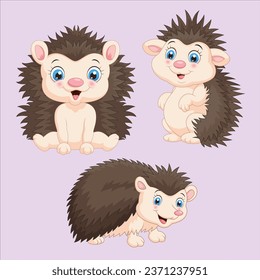 Collection of baby hedgehog cartoon sets vector design illustration
