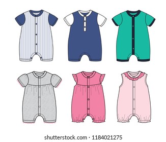 collection baby romper clothes design template, boy and girl set