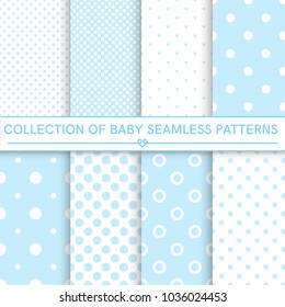 Kollektion von nahtlosen Mustern. Weiße und unscharfe Farben. Nahtlose Muster im Swatch Panel.Design für Gewebe, Web-Hintergrund, Tapete, Karten, Ausdrucke von Babyartikeln.Vektorhintergrund.