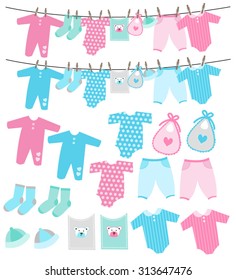 Collection of baby shower bunting and clothesline