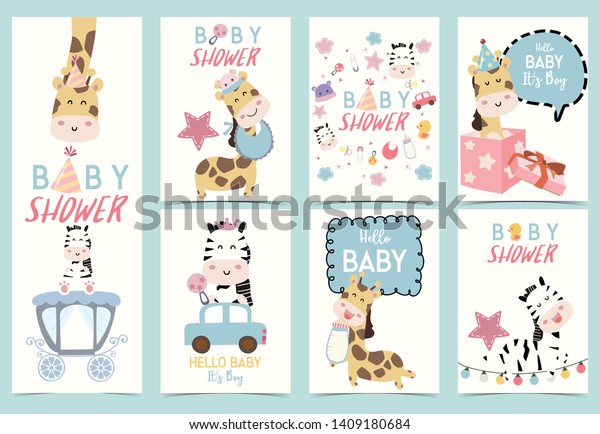Collection of baby shower set with\
zebra,giraffe,hat,star,car and\
duck